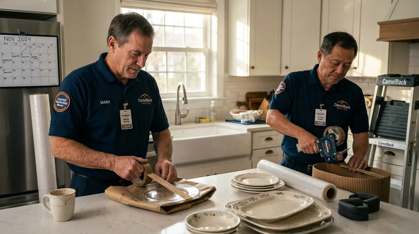 Professional crew packing kitchen dishware in Russell, KY